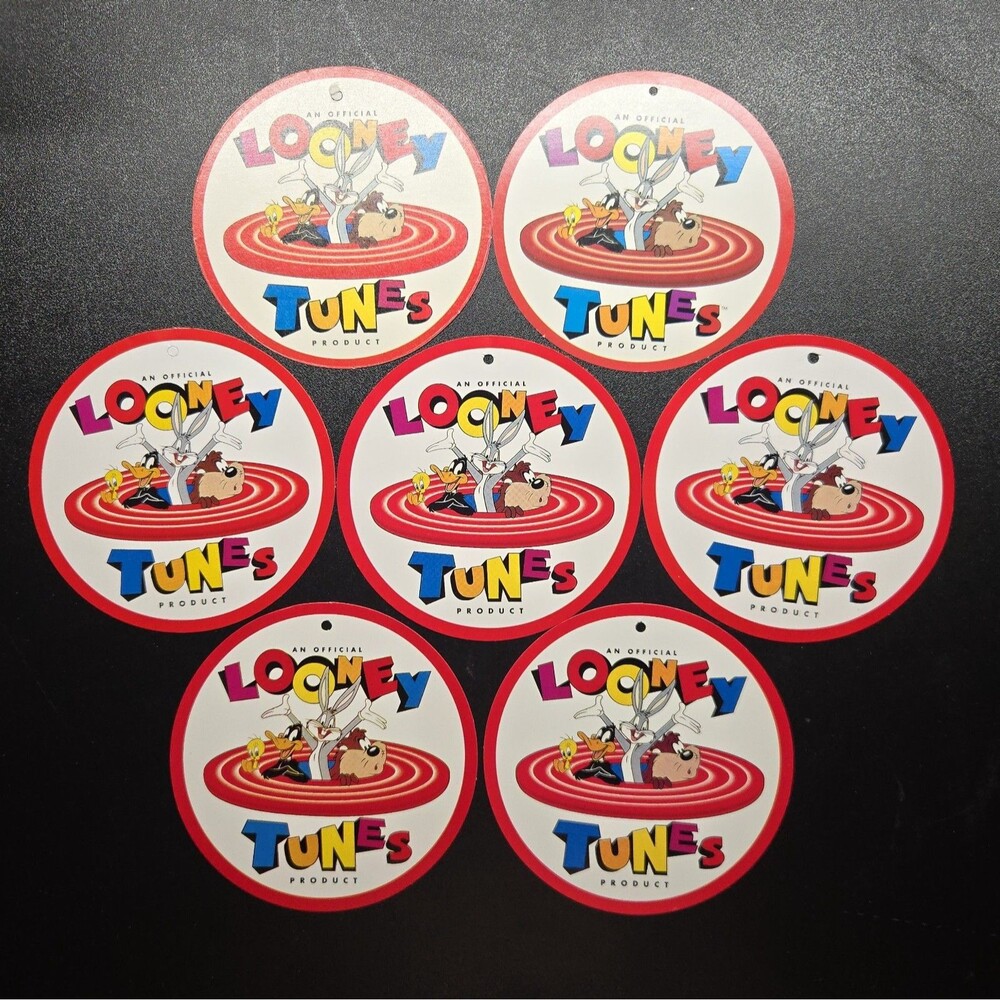 Vintage 1997 Looney Tunes Round Hang Tags Lot of 7 Bugs Taz Full Color WB Shield